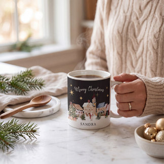 Festliche Weihnachtsdorf-Wasserfarben-Mug Kaffeetasse