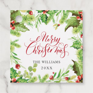 Festliche Weihnachtsfeier Holly Berry Geschenkanhänger
