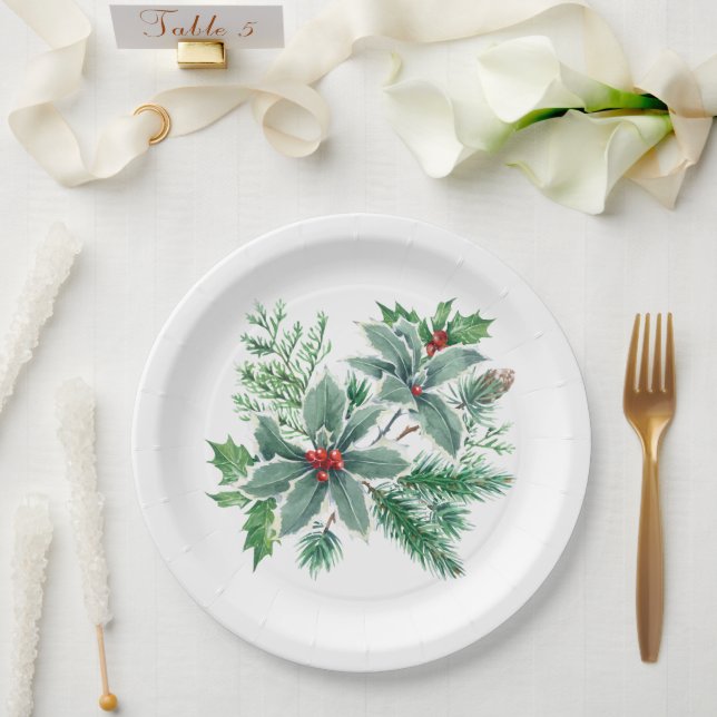 Festliche Weihnachtsfeier Holly Berry Pappteller (Hochzeit)