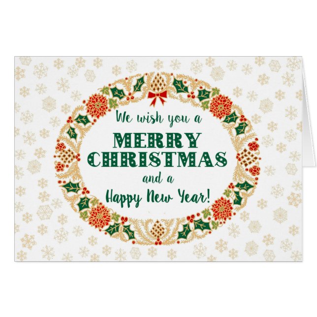 Festliche Weihnachtsfeier Holly Wreath mit Schneef (Vorderseite (Horizontal))