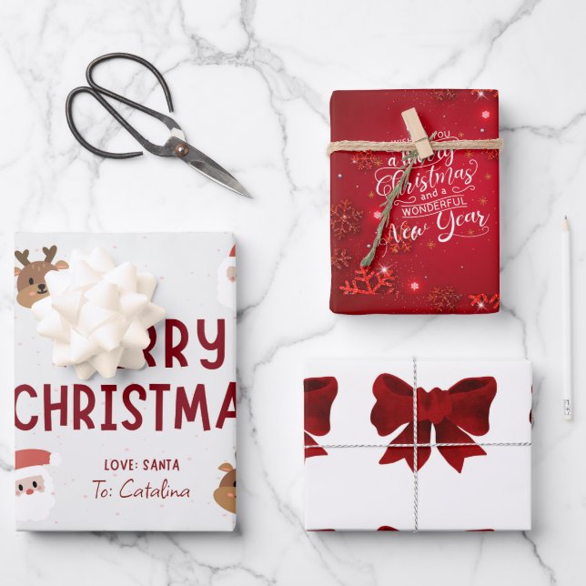Festliche Weihnachtsfeier im 3-Pack: Personalisier Geschenkpapier Set (Vorderseite)