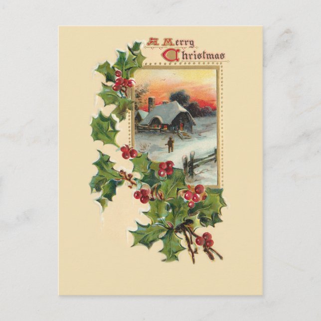 Festliche Weihnachtsfeier und rustikale Winterland Postkarte (Vorderseite)