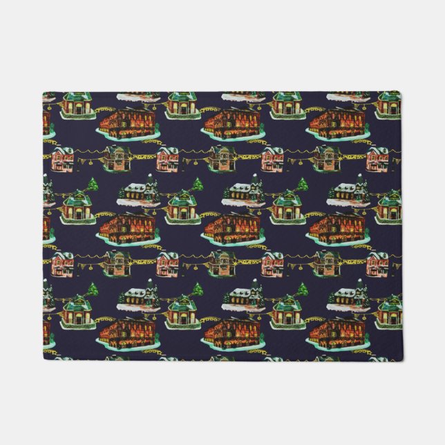 Festliche Weihnachtsfeiertage Stadthaus Baum Fußmatte (Vorderseite)