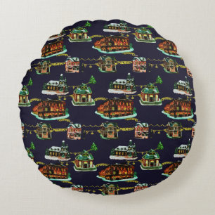 Festliche Weihnachtsfeiertage Stadthaus Baum Rundes Kissen