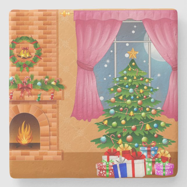 Festliche Weihnachtsferien-Zuhause Steinuntersetzer (Vorderseite)