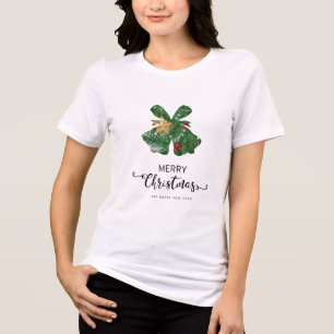 Festliche Weihnachtsglocken mit Tanne und Beeren Tri-Blend Shirt