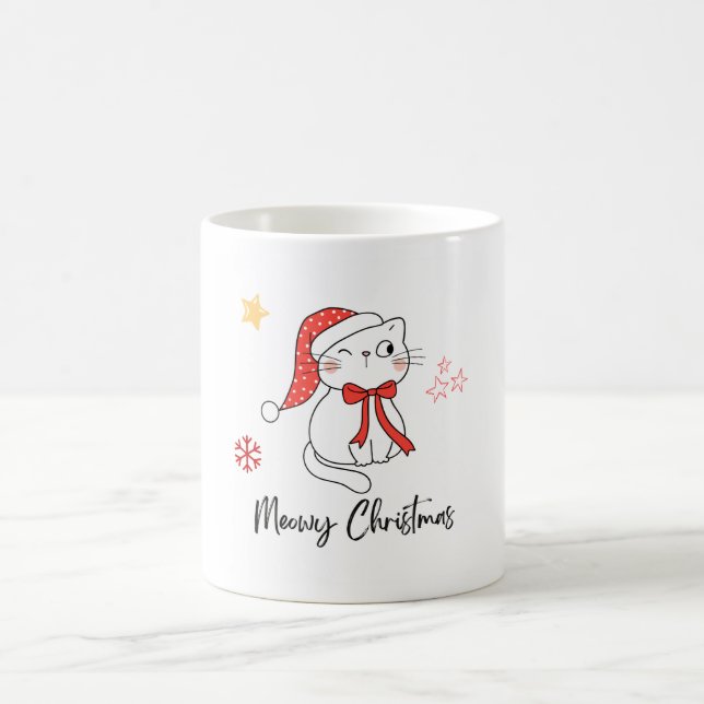 Festliche Weihnachtskaffee Tasse mit Adorable Cat  (Mittel)