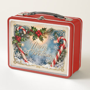 Festliche Weihnachtskarte mit Glanz Metall Brotdose