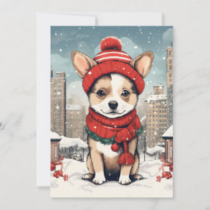 Festliche Weihnachtskarte mit niedlichem Hund Feiertagskarte