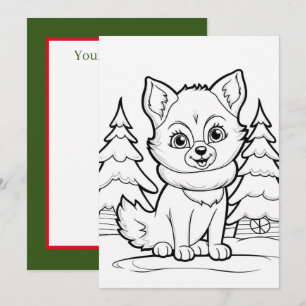 Festliche Weihnachtskinder, die den Fuchs färben Feiertagskarte