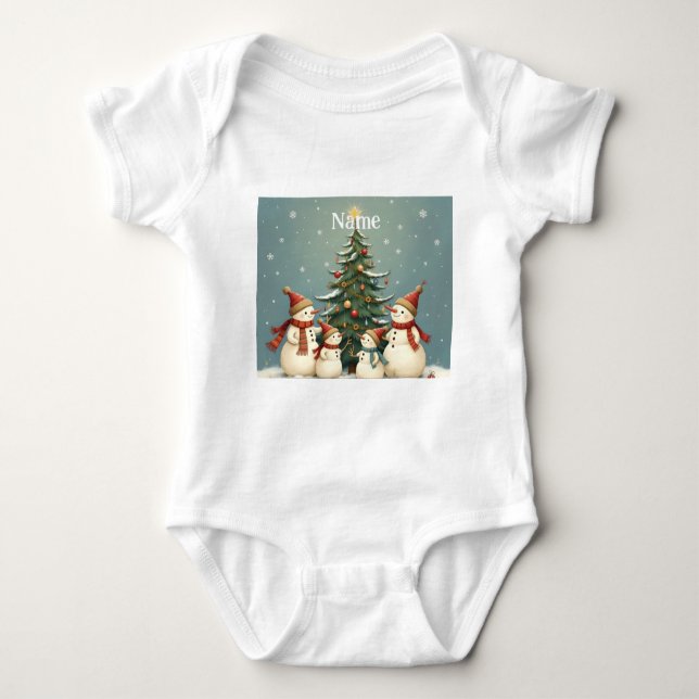 Festliche Weihnachtskollektion der Familie Snowman Baby Strampler (Vorderseite)