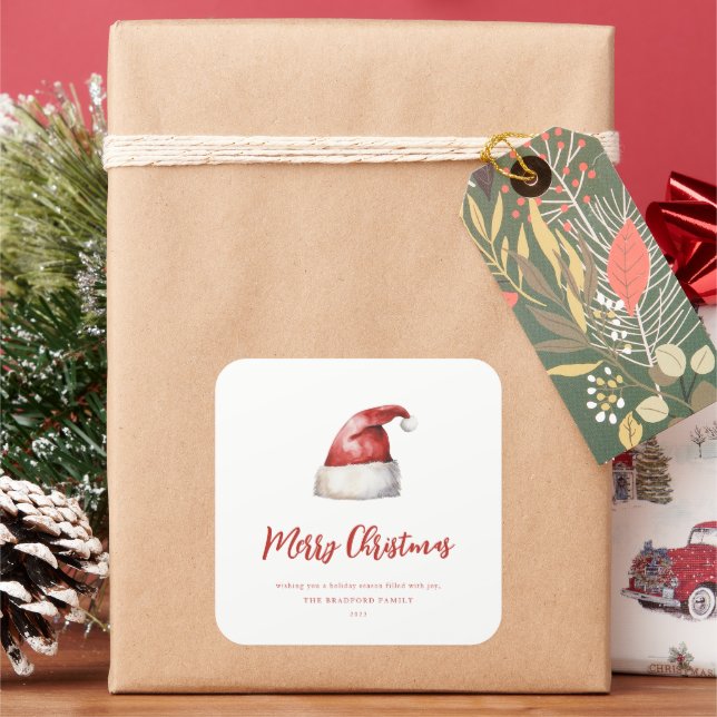 Festliche Weihnachtsmannmütze Quadratischer Aufkleber (Feiertag)