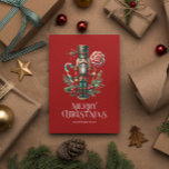 Festliche Weihnachtsnachtsnachtsnahrung personalis Karte<br><div class="desc">Weihnachts-Nutcracker mit einem Zuckerrohr,  weiße Frohe Weihnachtstypografie und personalisierbaren Text.</div>