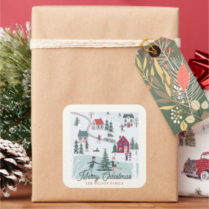 Festliche Weihnachtsstadt/Dorfurlaub Quadratischer Aufkleber