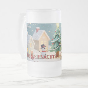 Festliche Weihnachtsszene mit Schneemännern Mattglas Bierglas