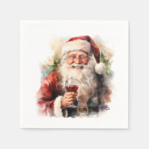 Festliche Weihnachtswasserfarbe Santa Trinken Neap Serviette