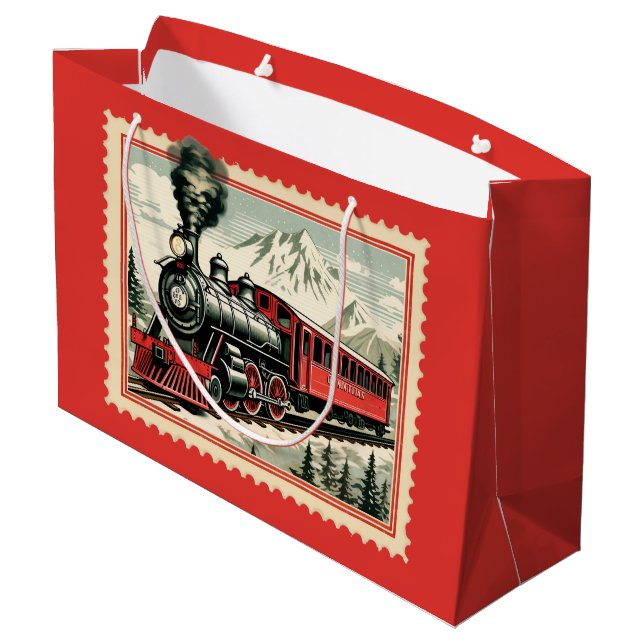 Festliche Weihnachtswasserfarmen Große Geschenktüte (Rückseite Schrägansicht)