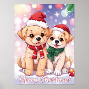 Festliche Welpen mit Feierabend Weihnachten Poster