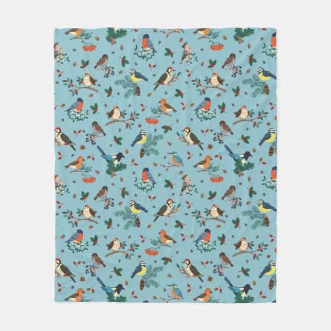 Festliche Winter Birds Weihnachtsmuster Fleecedecke (Vorderseite)