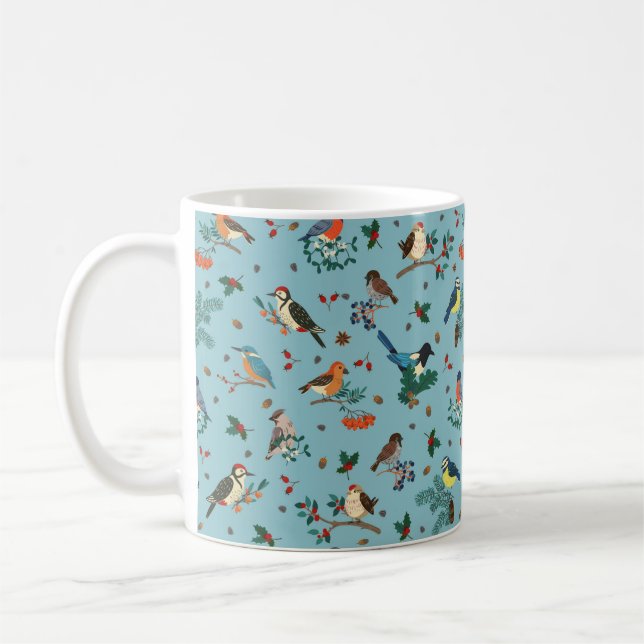Festliche Winter Birds Weihnachtsmuster Kaffeetasse (Links)