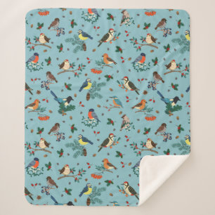 Festliche Winter Birds Weihnachtsmuster Sherpadecke