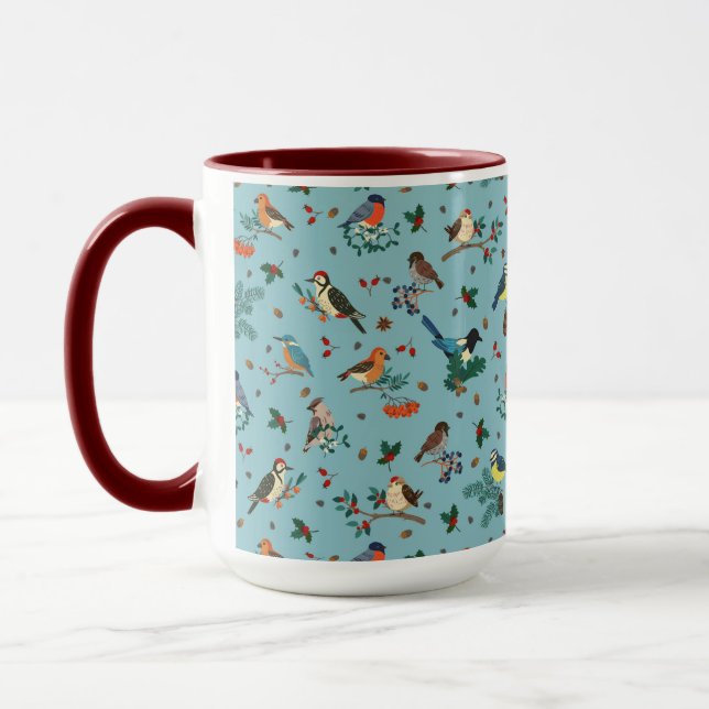 Festliche Winter Birds Weihnachtsmuster Tasse (Links)