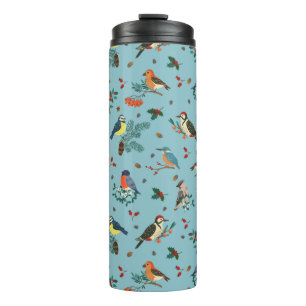 Festliche Winter Birds Weihnachtsmuster Thermosbecher