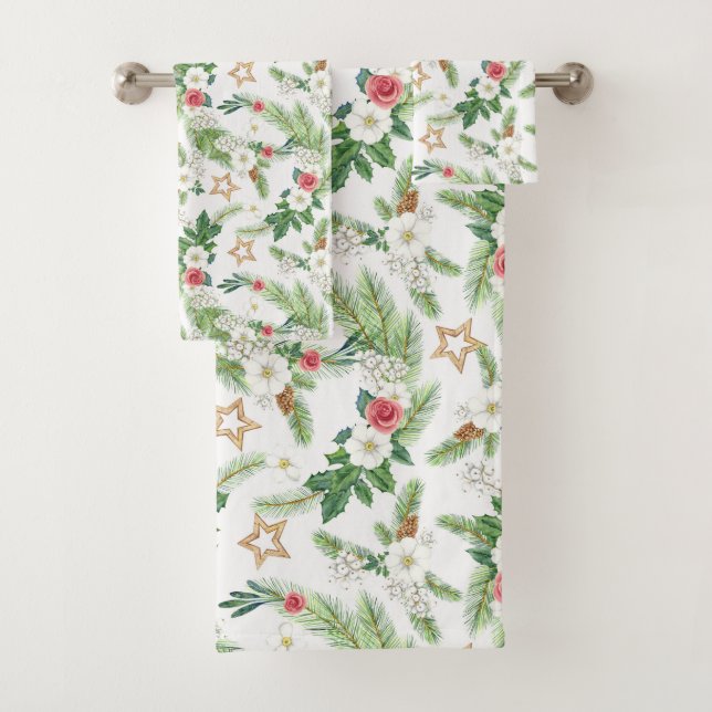 Festliche Winter-Botanicals überall Badhandtuch Set (Insitu)