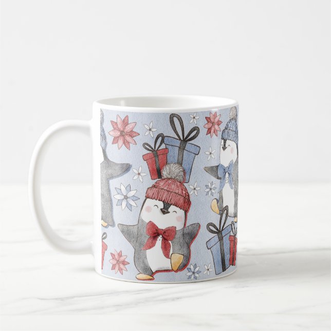 Festliche Winter-Tanzpinguine Kaffeetasse (Links)