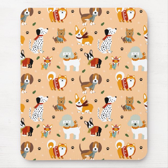 Festliche Winter-Welpen-Schals Mousepad (Vorne)