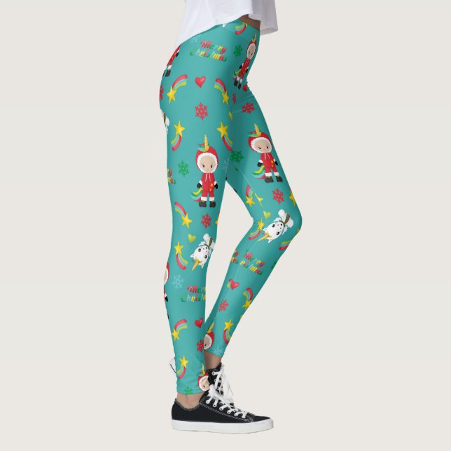 Festliche Winterferien Rainbow Einhorn Weihnachten Leggings (Rechts)