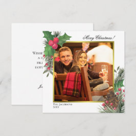 Festliche Winterfolien Holly Berries & Pine Foto Feiertagskarte