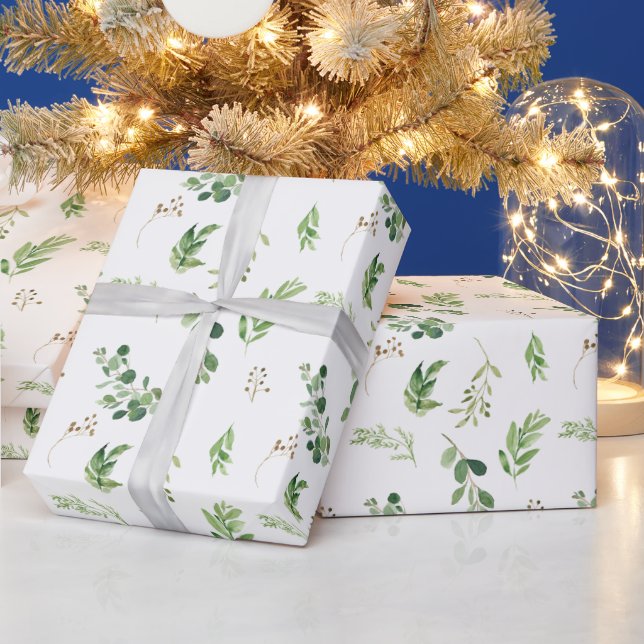 Festliche Winterlandschaft Wasserfarbene Botanical Geschenkpapier (Feiertage)