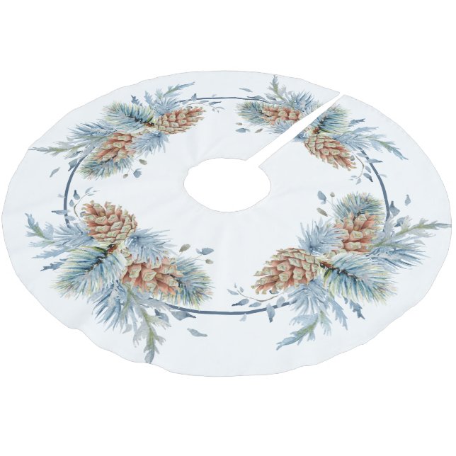 Festliche Winterpine und Evergreens Polyester Weihnachtsbaumdecke (Schrägansicht)