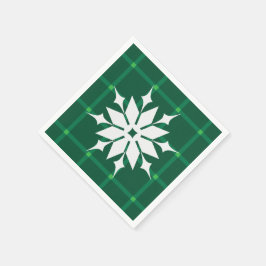 Festliche Winterschneeflocke dunkelgrün kariert Serviette