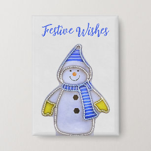 Festliche Wünsche. Schneemann-Design Button