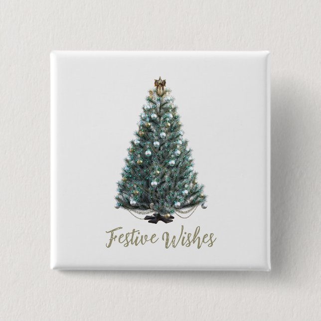 Festliche Wünsche. Weihnachtsbaum-Design Button (Vorderseite)