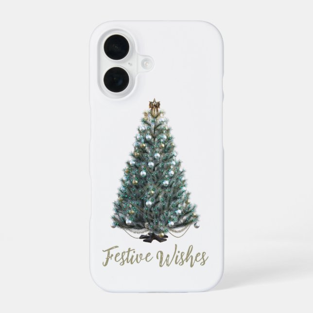 Festliche Wünsche. Weihnachtsbaum-Design iPhone 16 Hülle (Rückseite)