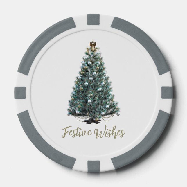 Festliche Wünsche. Weihnachtsbaum-Design Pokerchips (Vorderseite)