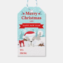 Festlicher arktischer Fox in der Weihnachtsmannmüt Geschenkanhänger