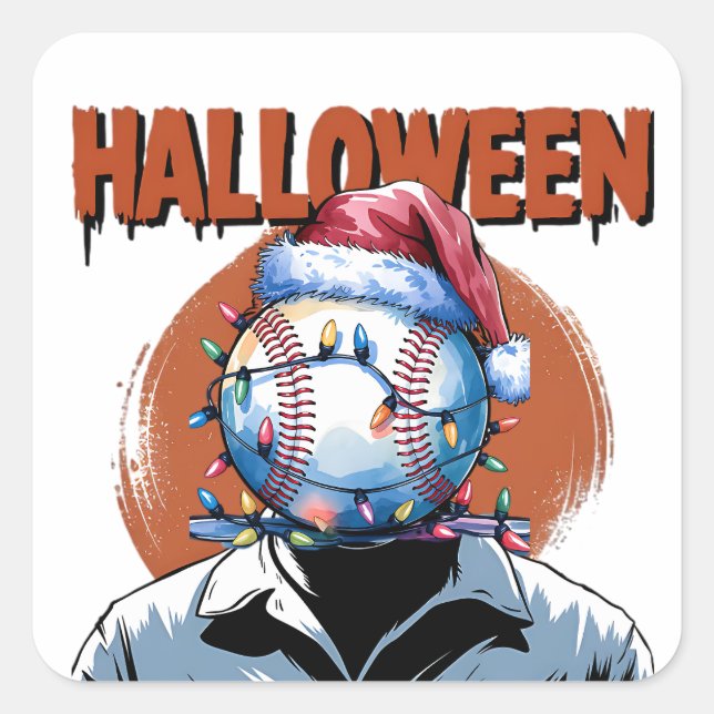 Festlicher Baseball: Halloween trifft Weihnachten Quadratischer Aufkleber (Vorderseite)