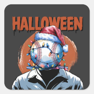 Festlicher Baseball: Halloween trifft Weihnachten Quadratischer Aufkleber