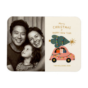 Festlicher Baum auf Familien-Weihnachtsfoto im Magnet