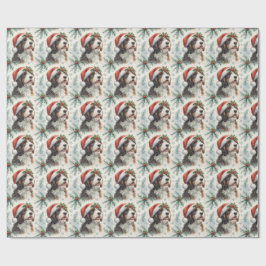 Festlicher Bernedoodle-Hund mit Santa-Hut Wasserfa Geschenkpapier