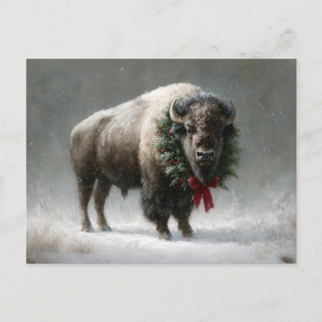 Festlicher Bison mit Weihnachtsgirlande Postkarte (Vorderseite)