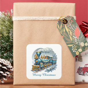 Festlicher blauer Weihnachten anpassbarer Zug Quadratischer Aufkleber