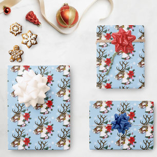 Festlicher blauer Weihnachts-Rentier-Kranz  Geschenkpapier Set
