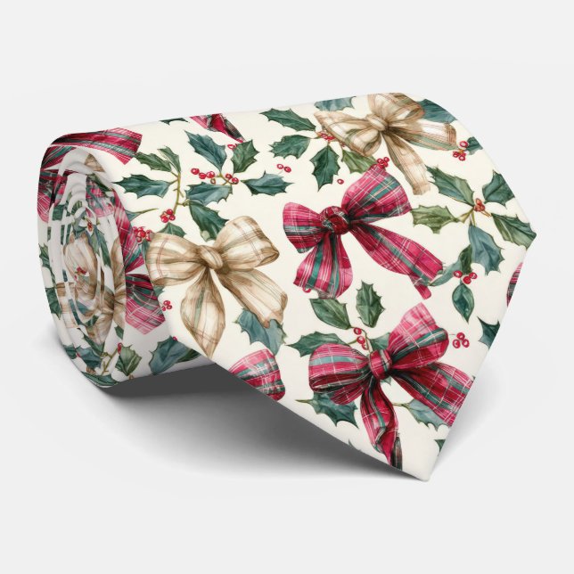 Festlicher Bogen und Weihnachtsmuster aus Stechpal Krawatte (Gerollt)