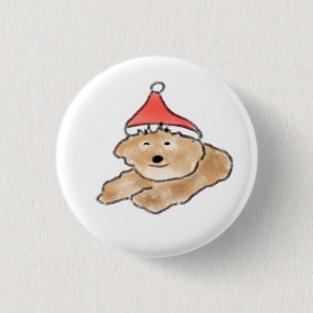 Festlicher brauner Pudel Santa-Feiertagsgeschenk Button (Vorderseite)