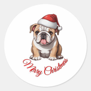 Festlicher Bulldog Frohe Weihnachten Klassischer T Runder Aufkleber